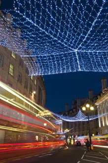 UK, England, London, Regents Street, Christmas Lights and Taxi