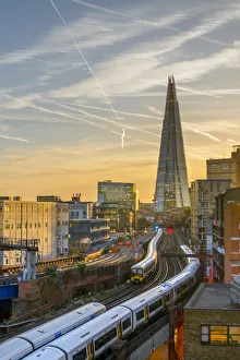 UK, England, London, Southwark, The London Shard and railway lines into London Bridge