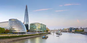 UK, England, London, Southwark, The Shard and City Hall by River Thames