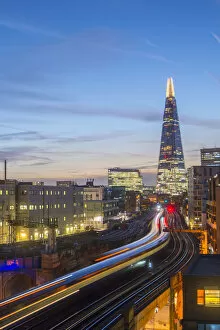 Blurred Motion Gallery: UK, England, London, Southwark, The London Shard and railway lines into London Bridge