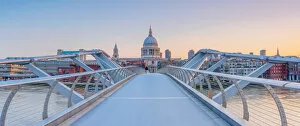 Images Dated 18th April 2018: UK, England, London, St. Pauls Cathedral and Millennium Bridge over River Thames