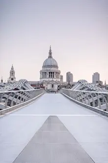 Millennium Bridge Prints: UK, England, London, St. Pauls Cathedral and Millennium Bridge over River Thames