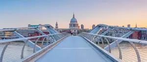 Thames Prints: UK, England, London, St. Pauls Cathedral and Millennium Bridge over River Thames