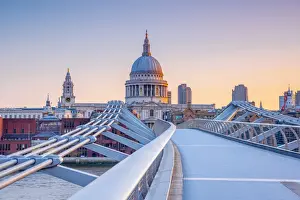 Thames Prints: UK, England, London, St. Pauls Cathedral and Millennium Bridge over River Thames