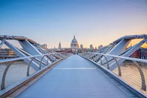 Millennium Bridge Prints: UK, England, London, St. Pauls Cathedral and Millennium Bridge over River Thames