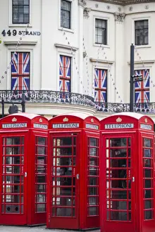 Event Prints: UK, England, London, The Strand, Red telephone box and Union Jack bunting to celebrate