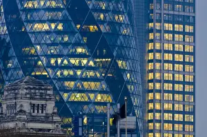 Financial Center Prints: UK, England, London, Swiss Re Building (The Gherkin) and Heron Tower