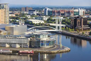 UK, England, Manchester, Salford, View of Salford Quays looking towards the Lowry Theatre