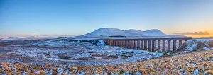UK, England, North Yorkshire, Ribblehead Viaduct and Ingleborough and Pen-y-Ghent