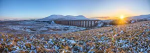 UK, England, North Yorkshire, Ribblehead Viaduct and Ingleborough and Pen-y-Ghent