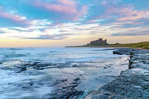 Northumberland Prints: UK, England, Northumberland, Bamburgh, Bamburgh Beach, Bamburgh Castle