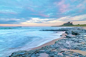 Northumbria Prints: UK, England, Northumberland, Bamburgh, Bamburgh Beach, Bamburgh Castle