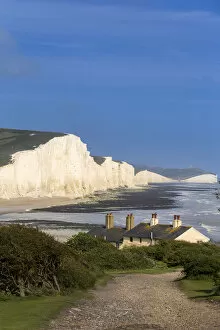 UK, England, South Downs Way, East Sussex, Seven Sisters cliffs, view from Seaford town