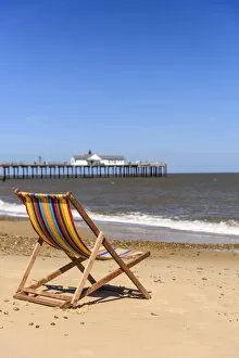 Images Dated 10th May 2017: UK, England, Suffolk, Southwold, Southwold Beach and Pier, Deckchair