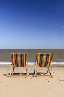 Deckchairs Prints: UK, England, Suffolk, Southwold, Southwold Beach, Deckchairs