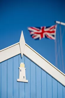 Images Dated 11th November 2016: UK, England, Suffolk, Southwold, Promenade, Beach Hut and Union Flag