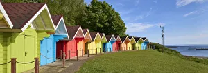 UK, England, Yorkshire, Scarborough, Beach Huts on North Bay beach