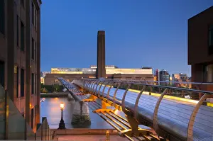Art Gallery Prints: UK, London, Bankside, Tate Modern and Millennium Bridge over River Thames
