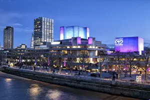 Southbank Prints: UK, London, National Theatre and Royal Festivall Hall at dusk