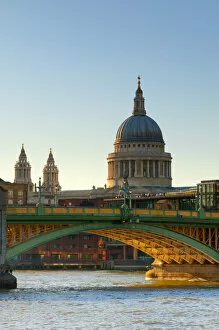 Images Dated 16th September 2010: UK, London, St. Pauls Cathedral and Canon Street Railway Bridge across River