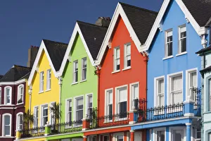 UK, Northern Ireland, County Antrim, Whitehead, colorful houses