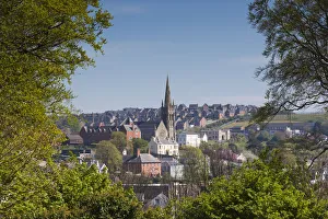 County Down Prints: UK, Northern Ireland, County Down, Downpatrick, elevated town view