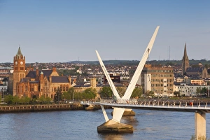 Pedestrian Prints: UK, Northern Ireland, County Londonderry, Derry, The Peace Bridge over the River Foyle