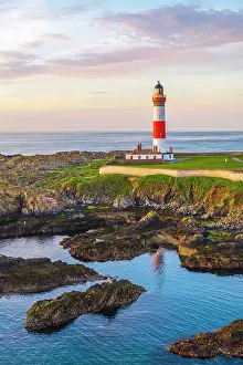 North Sea Prints: UK, Scotland, Aberdeenshire, Peterhead, Boddam, Buchan Ness Lighthouse