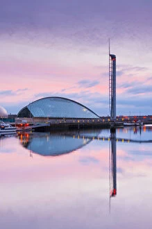 Images Dated 17th July 2012: UK, Scotland, Glasgow, Glasgow Science Centre and Glasgow Tower on River Clyde
