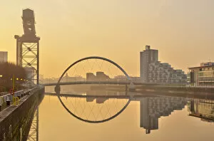 Images Dated 17th July 2012: UK, Scotland, Glasgow, River Clyde, Finnieston Crane and the Clyde Arc, nicknamed