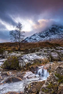 Cloudy Prints: UK, Scotland, Highland, Glen Coe, River Coupall, Coupall Falls and Buachaille Etive Mor
