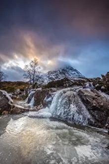 UK, Scotland, Highland, Glen Coe, River Coupall, Coupall Falls and Buachaille Etive Mor