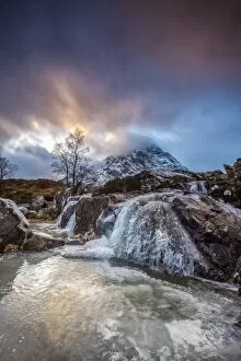 Water Fall Gallery: UK, Scotland, Highland, Glen Coe, River Coupall, Coupall Falls and Buachaille Etive Mor