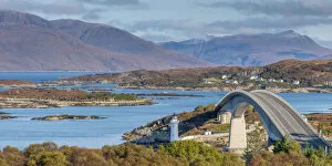 Images Dated 22nd March 2021: UK, Scotland, Highland, Isle of Skye, Skye Bridge and Kyle Lighthouse on Eilean Ban