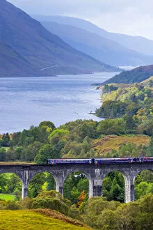 Images Dated 28th November 2014: UK, Scotland, Highland, Loch Shiel, Glenfinnan, train on Glenfinnan Railway Viaduct