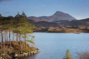 UK, Scotland, Highland, Sutherland, Lochinver, Loch Druim Suardalain, Mount Canisp