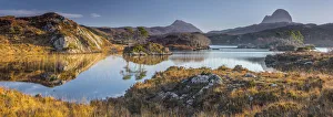 Panoramas Prints: UK, Scotland, Highland, Sutherland, Lochinver, Loch Druim Suardalain, Mount Canisp