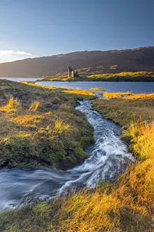 Brook Prints: UK, Scotland, Highland, Sutherland, Lochinver, Loch Assynt, Ardvreck Castle