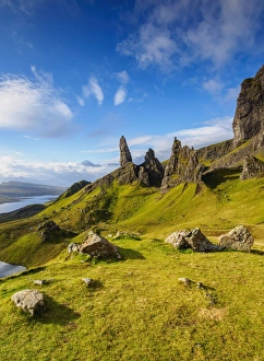 UK, Scotland, Highlands, Isle of Skye, View of the Old Man of Storr