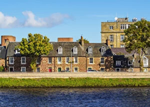 UK, Scotland, Inverness, Row Houses and River Ness