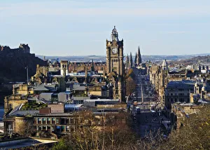 UK, Scotland, Lothian, Edinburgh, Calton Hill, View of the Princes Street with