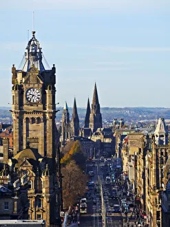 UK, Scotland, Lothian, Edinburgh, Calton Hill, View of the Princes Street with