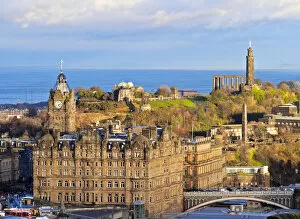 Images Dated 30th March 2016: UK, Scotland, Lothian, Edinburgh, The Balmoral Hotel and Calton Hill viewed from the