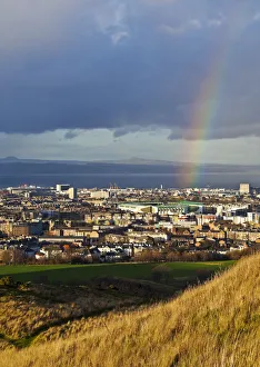 UK, Scotland, Lothian, Edinburgh, Holyrood Park, View towarth Leith and Firth of Forth
