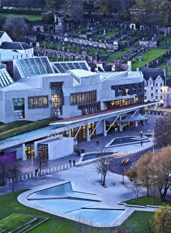 Images Dated 30th March 2016: UK, Scotland, Lothian, Edinburgh, Twilight view of the Scottish Parliament Building