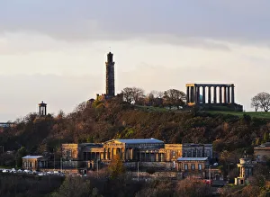 UK, Scotland, Lothian, Edinburgh, View of Calton Hill during the sunset taken