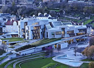 Images Dated 30th March 2016: UK, Scotland, Lothian, Edinburgh, Twilight view of the Scottish Parliament Building