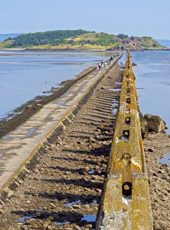 Firth Of Forth Prints: UK, Scotland, Lothian, Edinburgh Area, Cramond, Causeway and Pylons leading to