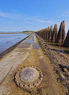 UK, Scotland, Lothian, Edinburgh Area, Cramond, Causeway and Pylons leading to