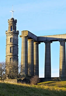 Images Dated 30th March 2016: UK, Scotland, Lothian, Edinburgh, Calton Hill, View of the Nelson Monument and the